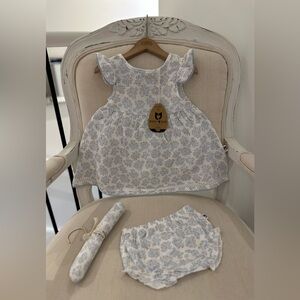 🦢 18 Mth Organic Cotton Fuffled Floral Dress with Embroidery & Matching Bloomers